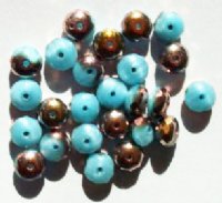 25 6x8mm Faceted Satin Blue & Copper Donut Beads